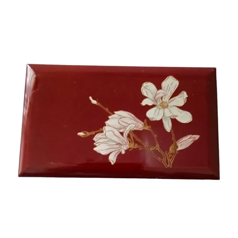 Otagiri Lacquerware Jewelry Box Magnolia Japan Musical Mirror Felt VIDEO Vtg 80s